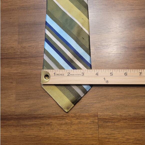 IKE BEHAR Silk Necktie Green Blue Gold XL Men’s GUC Snags - Picture 8 of 8